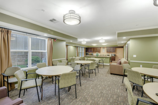 large community room with seating areas