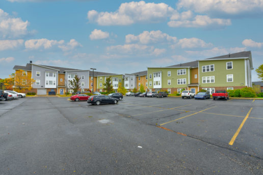 large parking lot and exterior